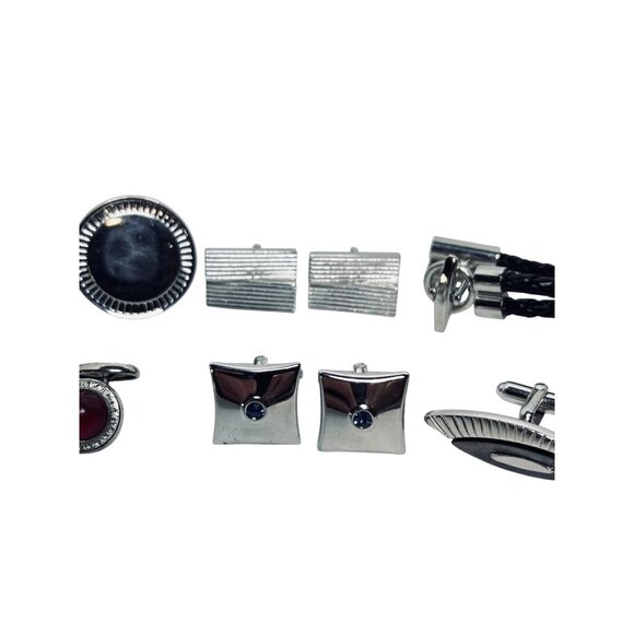 Lot Of 6 Silver Tone Cufflinks With Classic & Modern Designs (6141) - Picture 3 of 5